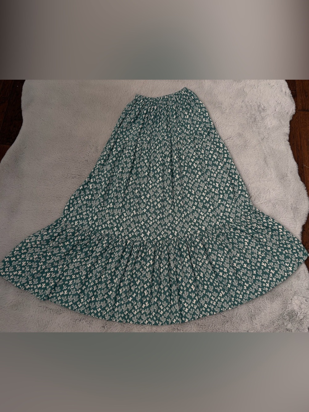 Angie Teal Maxi Skirt with White Cactus Print